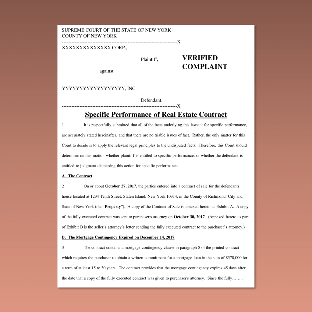 NY Specific Performance Attorney